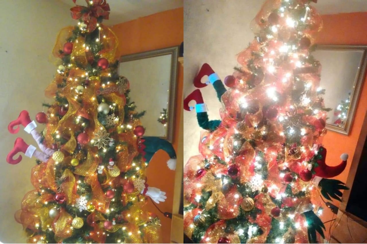 Peculiar decoración con duendes en el árbol de navidad