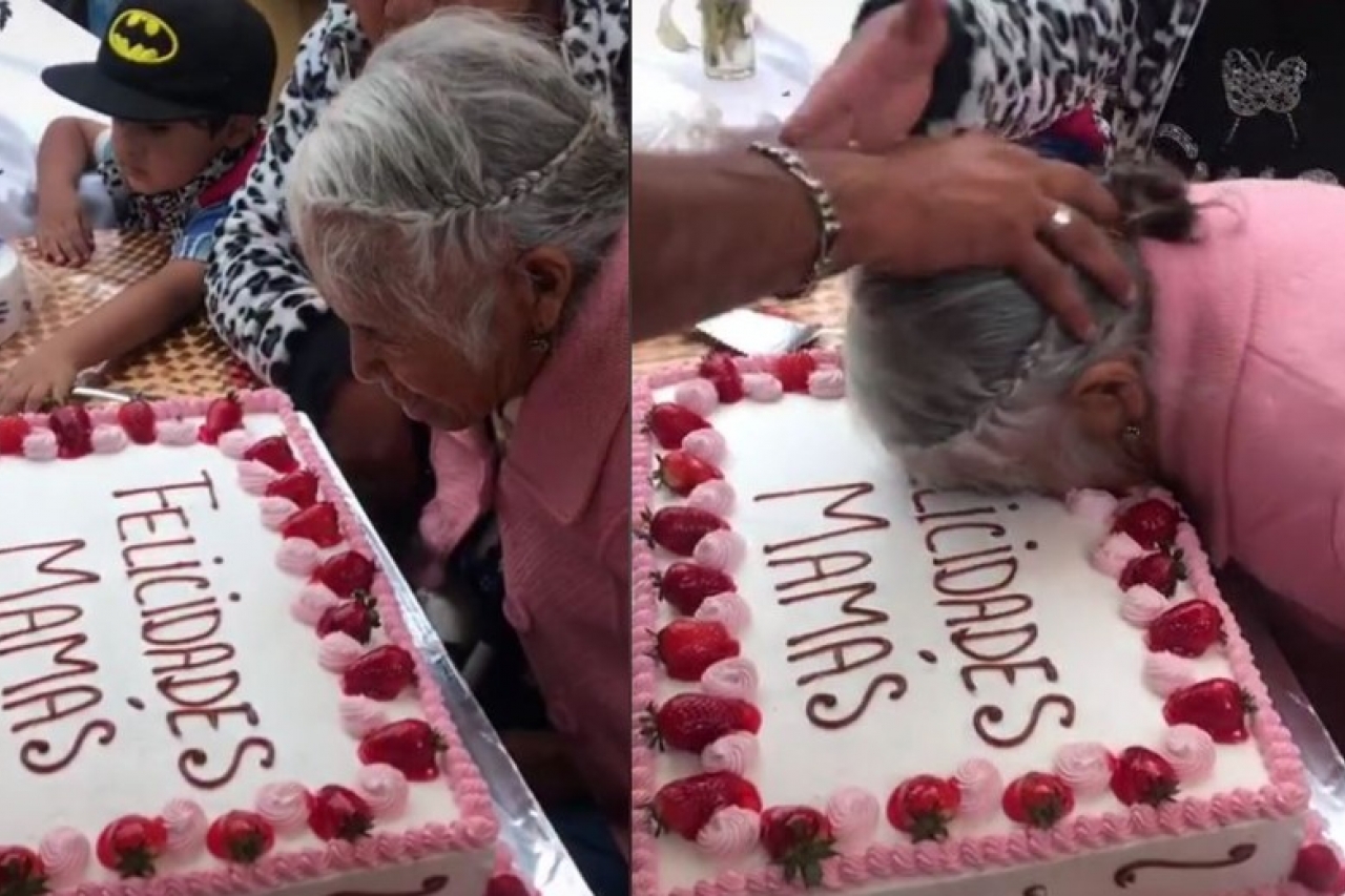 Video: Empuja a abuelita en pastel del 10 de mayo y lo critican en redes