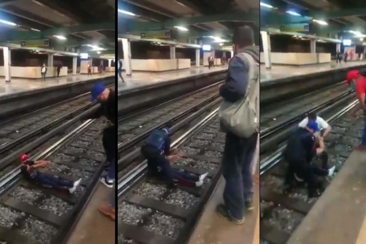 Video: Hombre en presunto estado de ebriedad cae en las vías del Metro