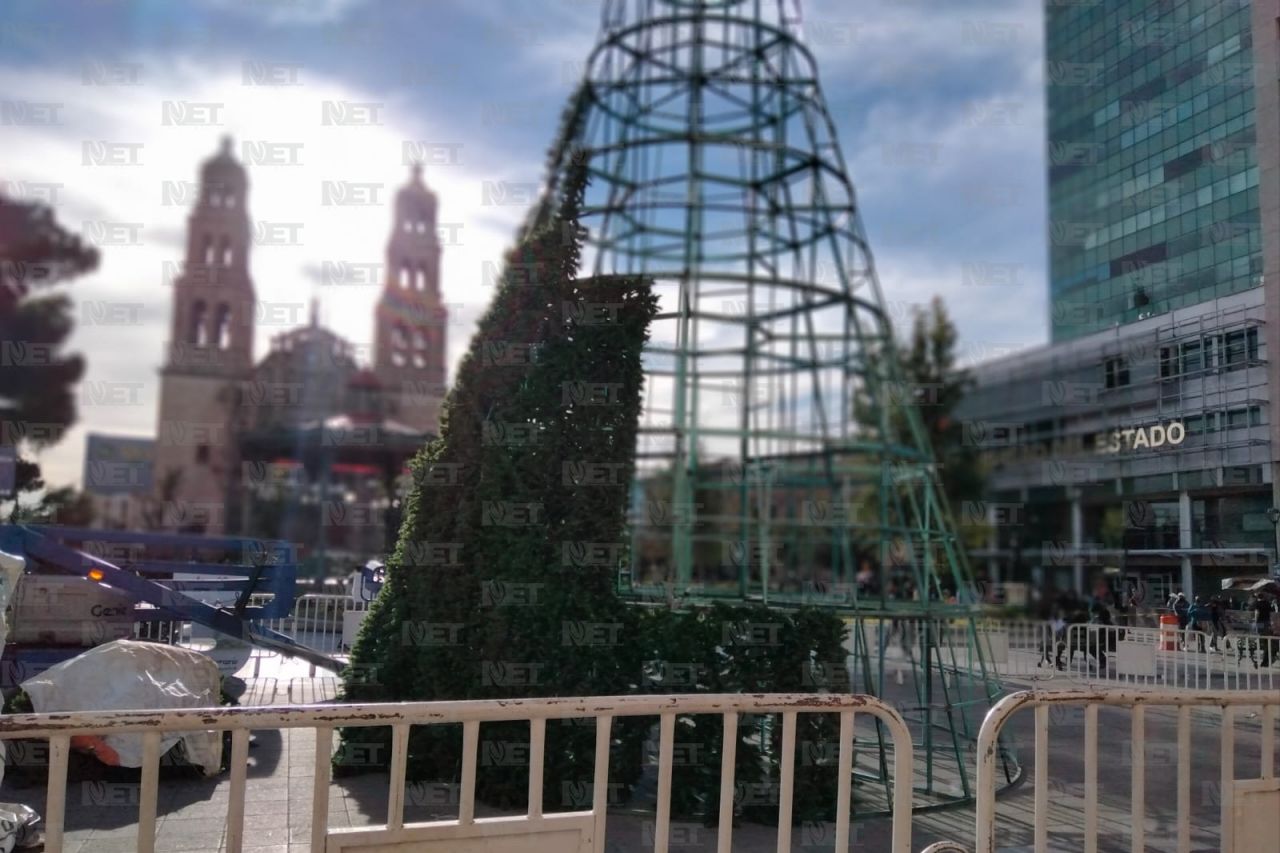Continúan con la instalación del árbol de navidad en Chihuahua 
