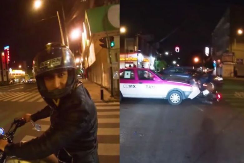 Video: ¿Un caballazo o qué? Biker se quiere lucir y lo atropella taxi