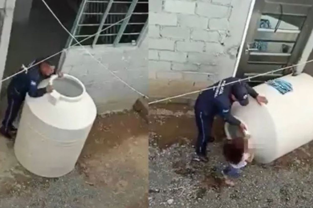 Video: Policías rescatan a niña atrapada en tinaco