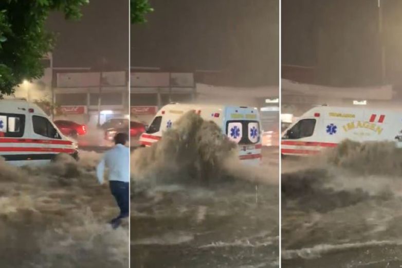 Video: Lluvia arrastra ambulancia en CDMX 