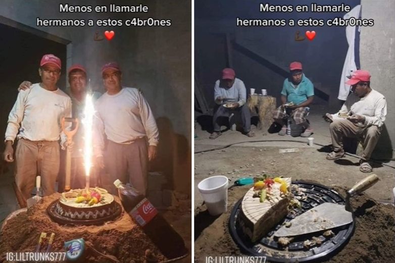 La amistad: Albañiles aprovechan descanso para celebrar cumpleaños