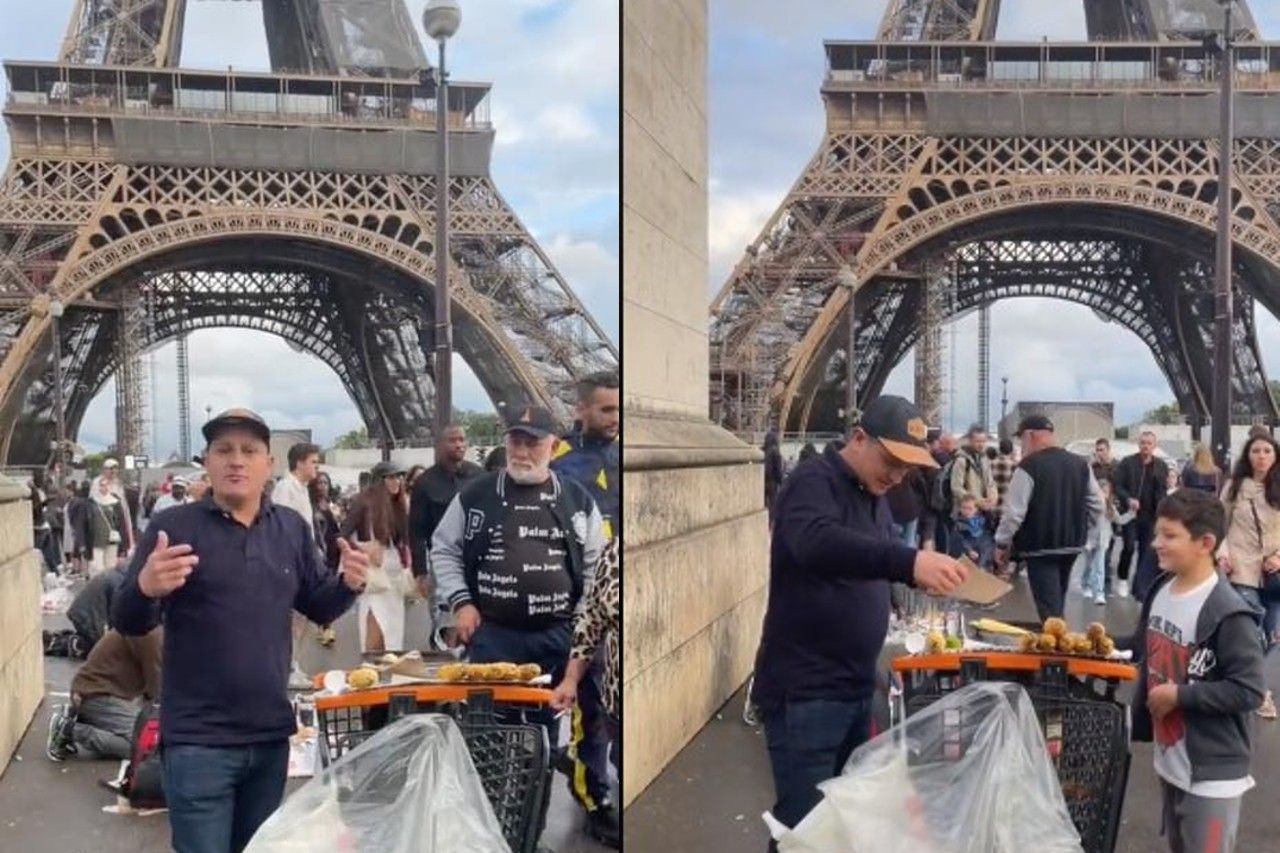 Video: Lleva puesto de elotes bajo la Torre Eiffel y se vuelve un éxito