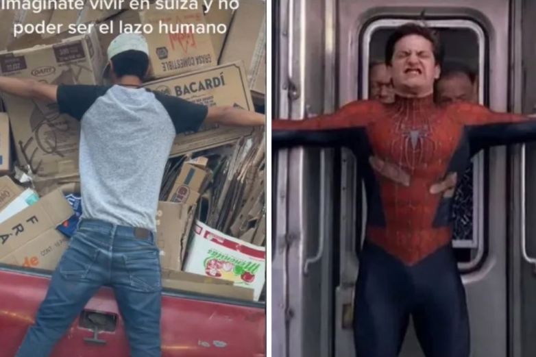 Video: Hombre detiene cajas al estilo Spider-Man y se viraliza 