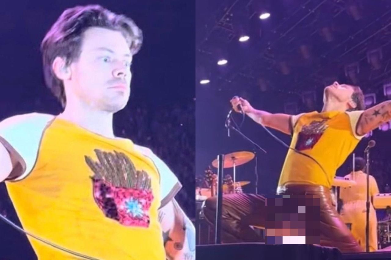 Video: Se le rompe el pantalón a Harry Styles en pleno concierto