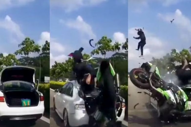 Video: Biker y su amigo chocan contra auto y salen volando 