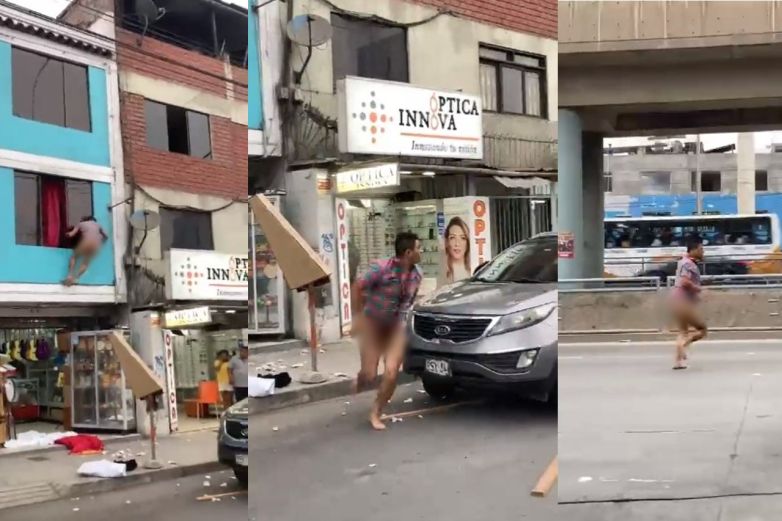 Video: ¿Lo cacharon con la amante? Hombre salta de edificio y huye sin ropa