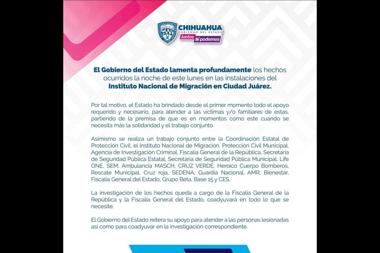 Llama gobernadora a solidarizarse por tragedia en el INM