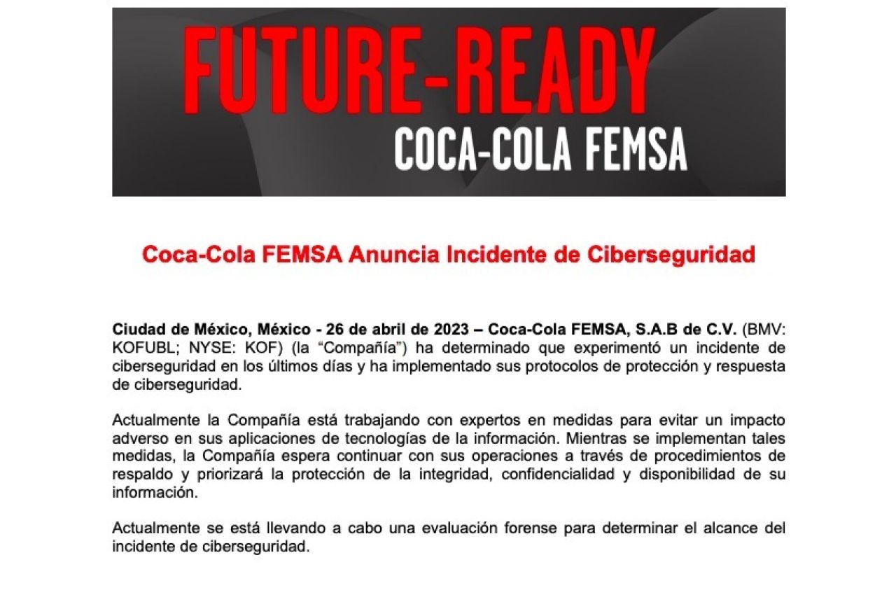 Sufre Coca-Cola Femsa Ciberataque