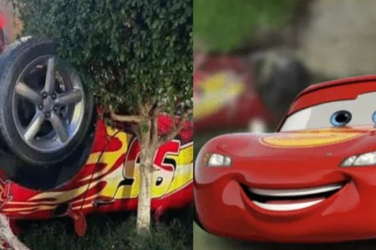 ‘Rayo McQueen’ termina volcado sobre el pasto