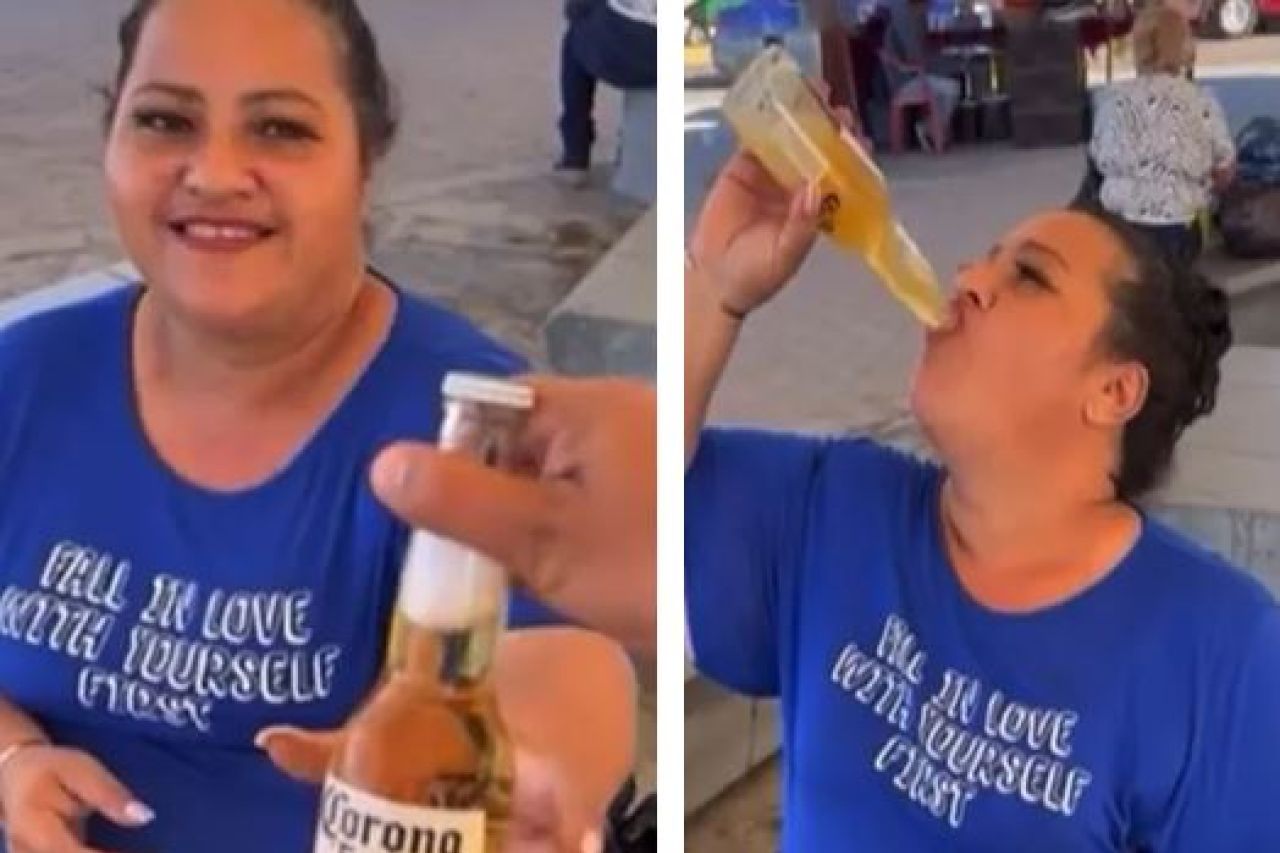 Doña Chela, la mujer viral que se toma una cerveza en cuatro segundos
