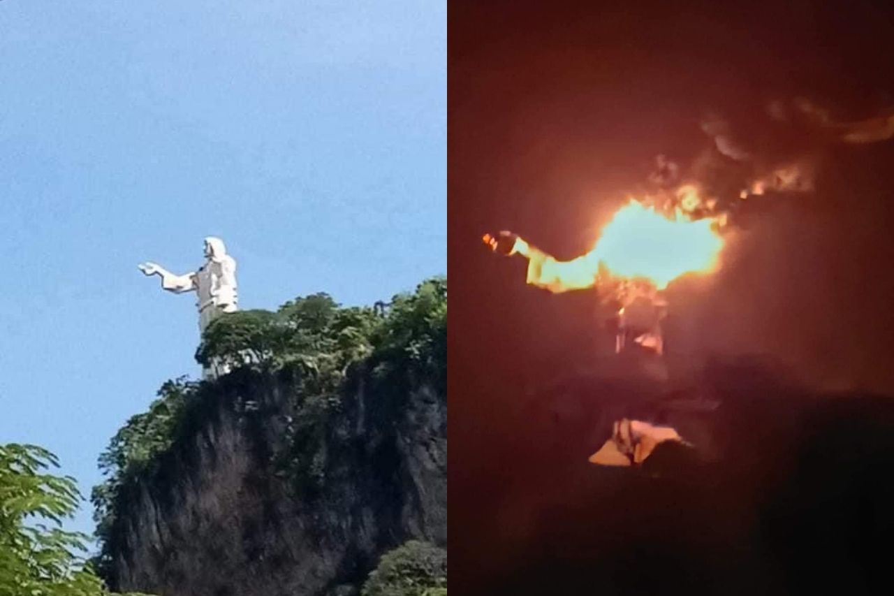 Rayo golpea estatua de Cristo Pescador en Chiapas y la reduce a cenizas