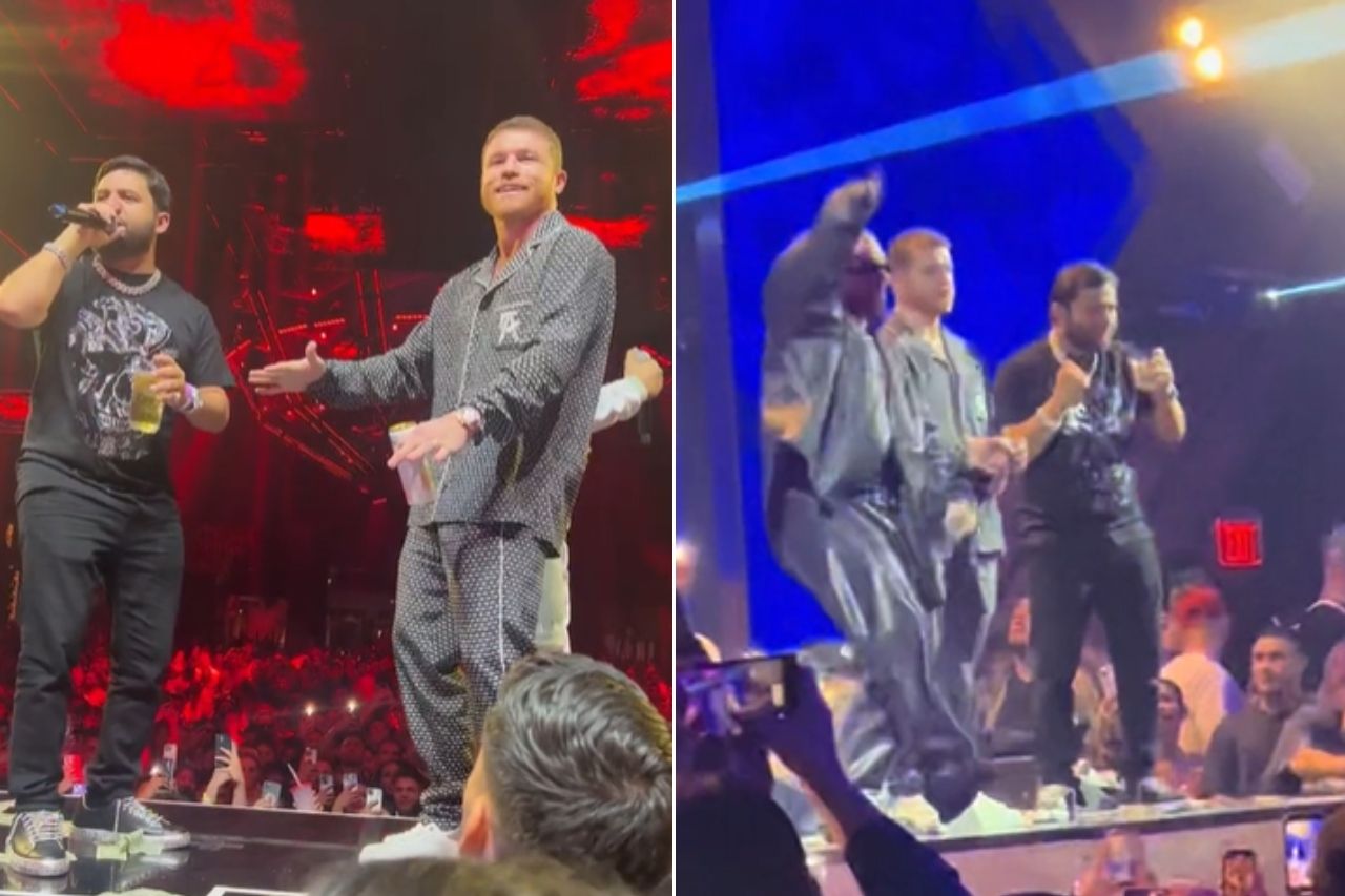 'Canelo' celebra victoria en after a lado de Luis R. Conríquez y J. Balvin