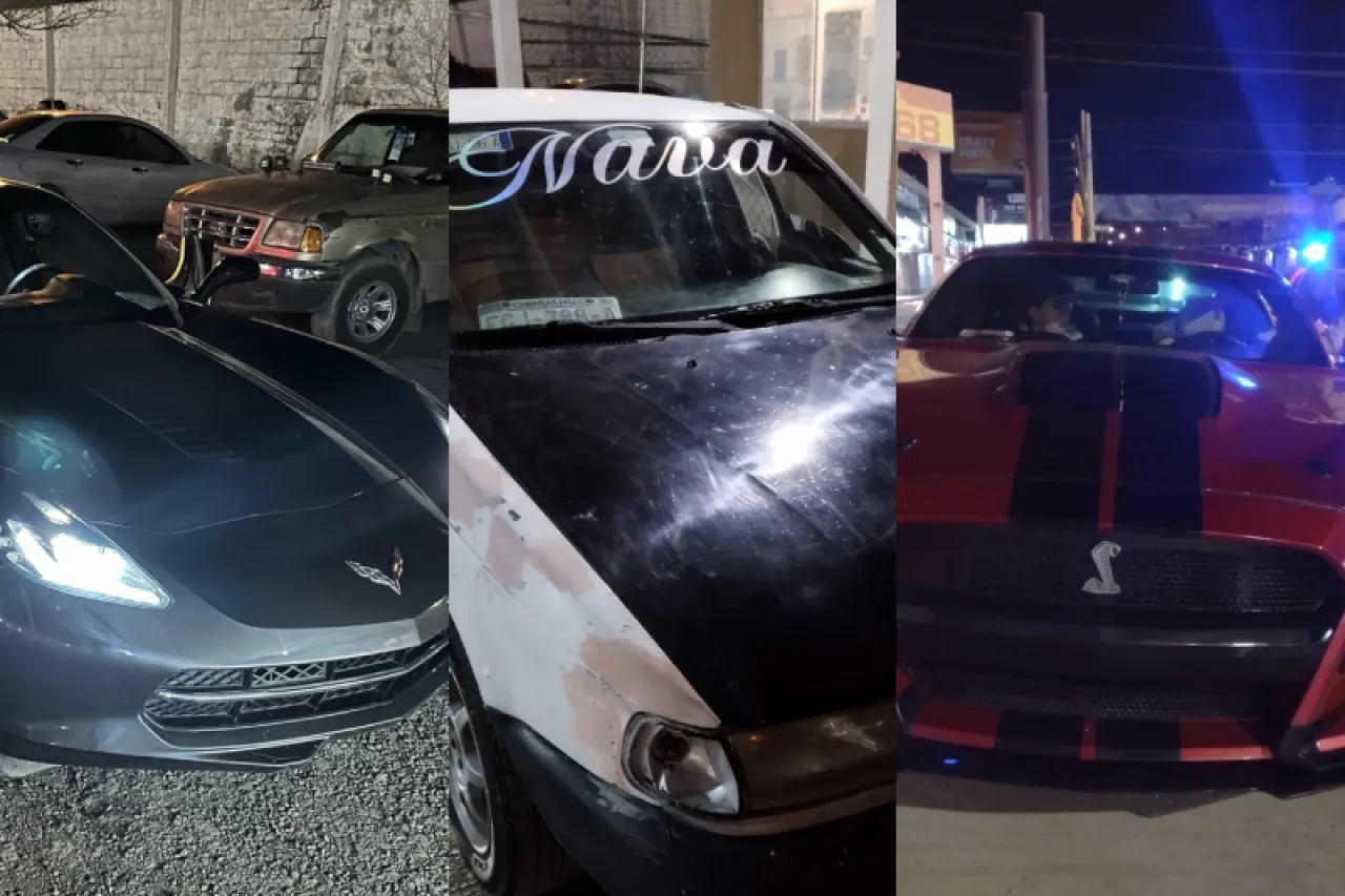 Aseguran Tsuru, Corvette y Shelby que jugaban arrancones en Juárez