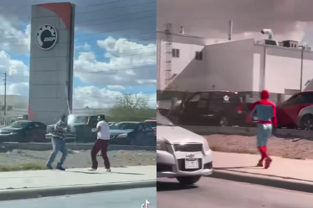 Video: Se pelean en calles de Juárez y Spider-Man 'salva' la situación