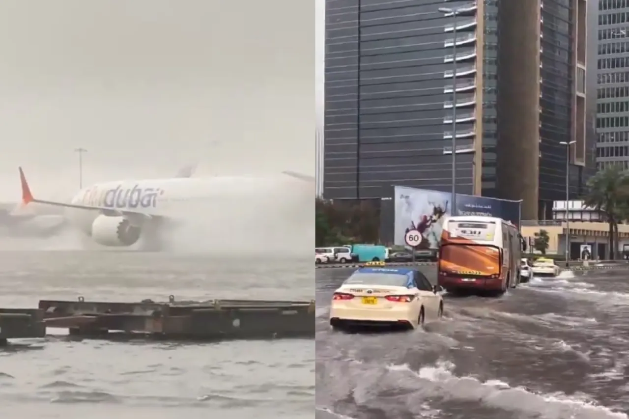 Video: Aviones ‘esquían’ en aeropuerto inundado de Dubái