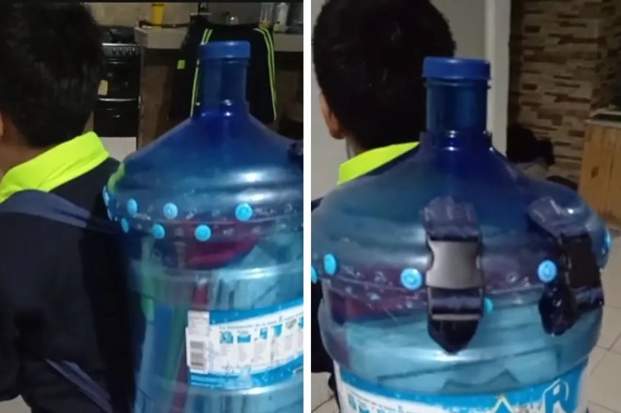 Mochila de niño se viraliza por estar hecha de un garrafón de agua