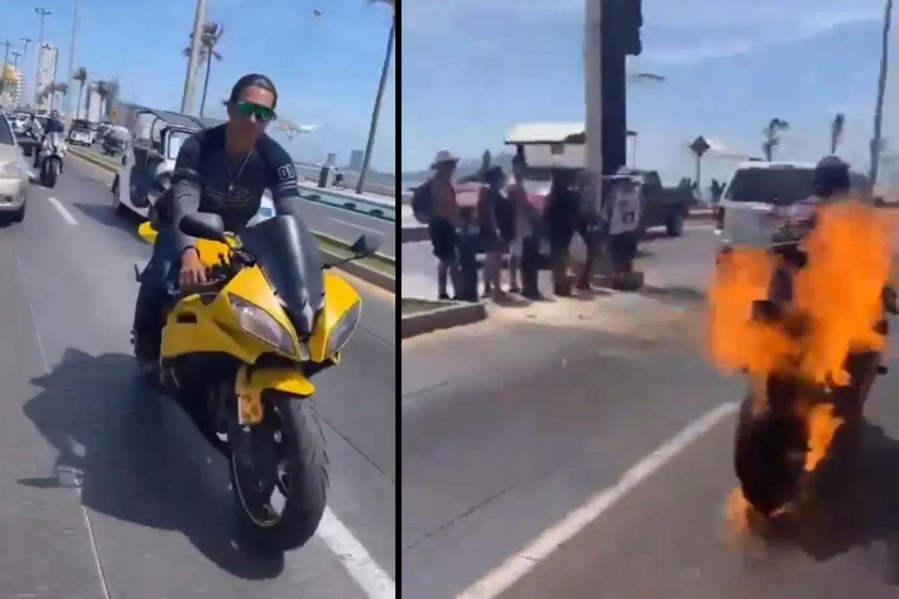 ¿Ghost Rider? Biker termina con su moto en llamas en calles de Mazatlán
