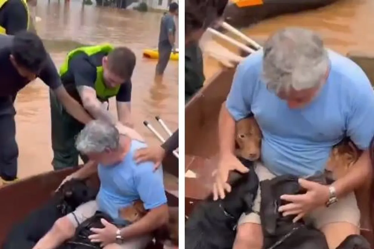 Hombre pide ayuda a rescatistas para salvar a sus ‘hijos’ de inundación