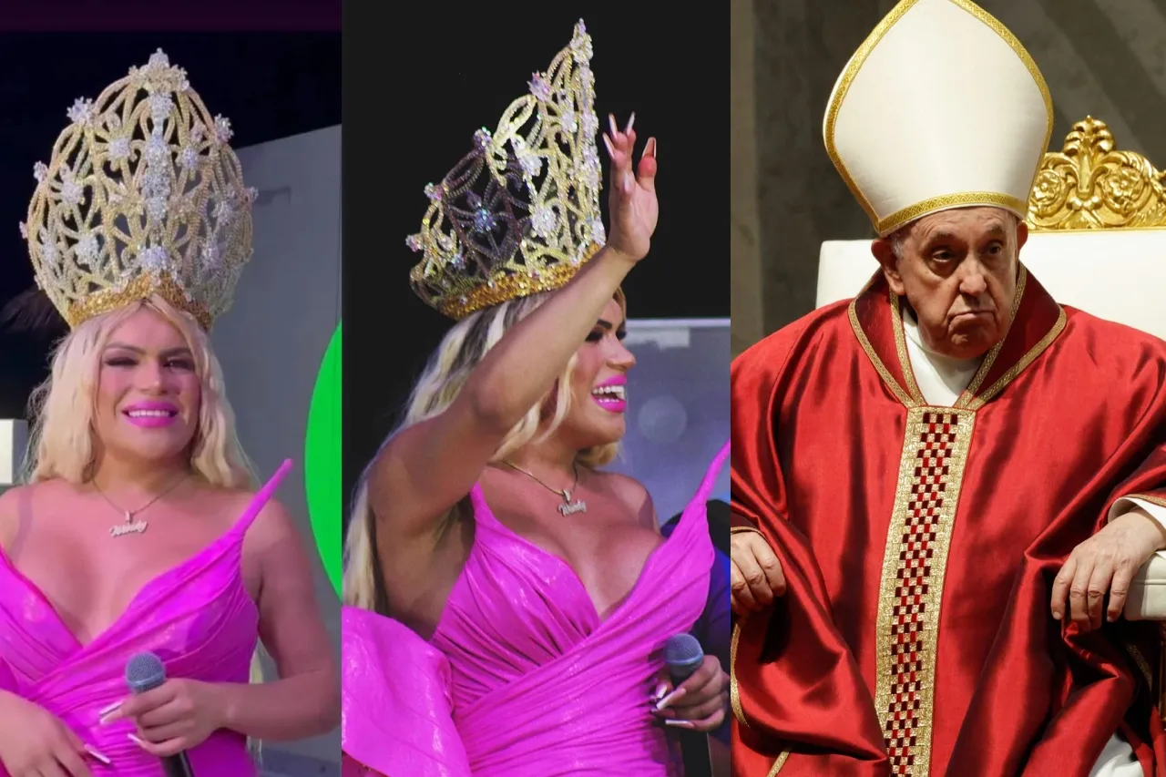 Critican a Wendy Guevara por usar corona similar a la mitra papal
