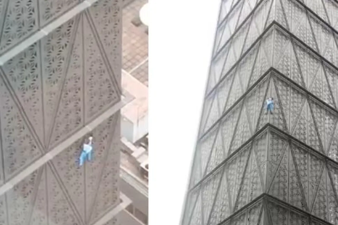 Hombre se trepa a edificio de 30 pisos; escaló solo con sus manos y sin arnés