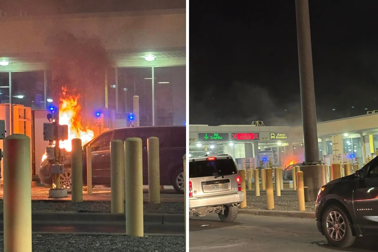 Arde camioneta en fila del puente Libre