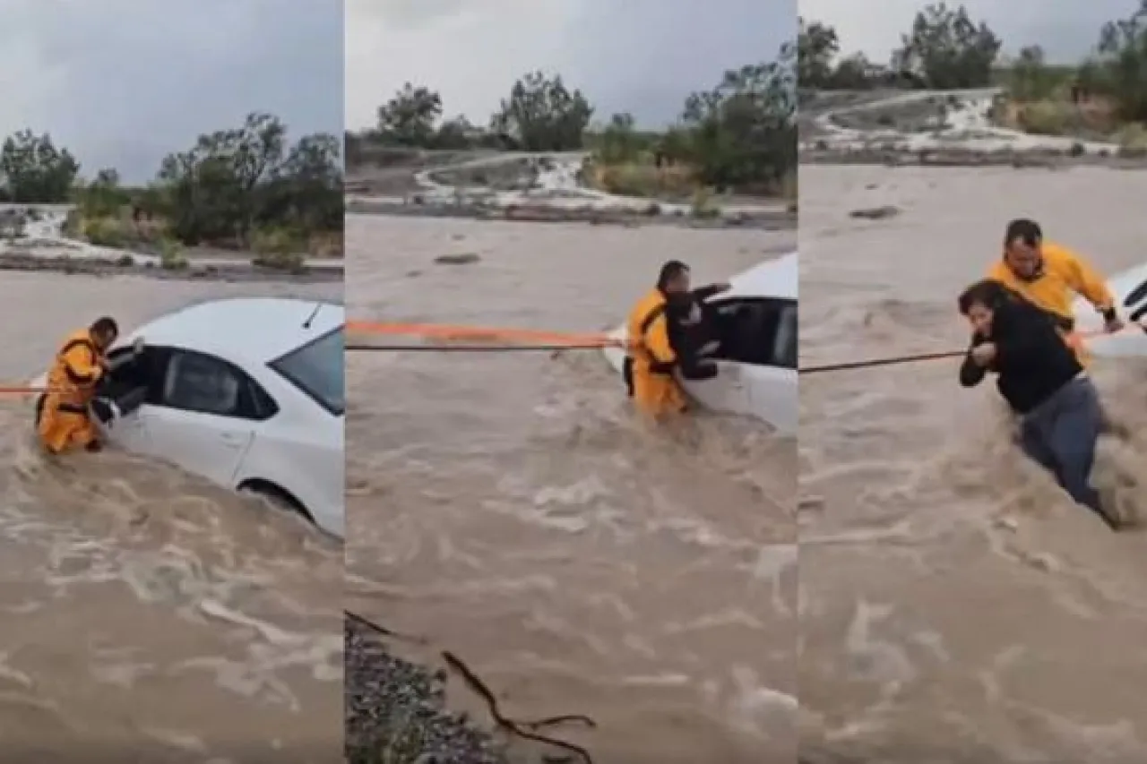 Video: Rescatan a mujer varada en inundación por lluvias en Ramos Arizpe