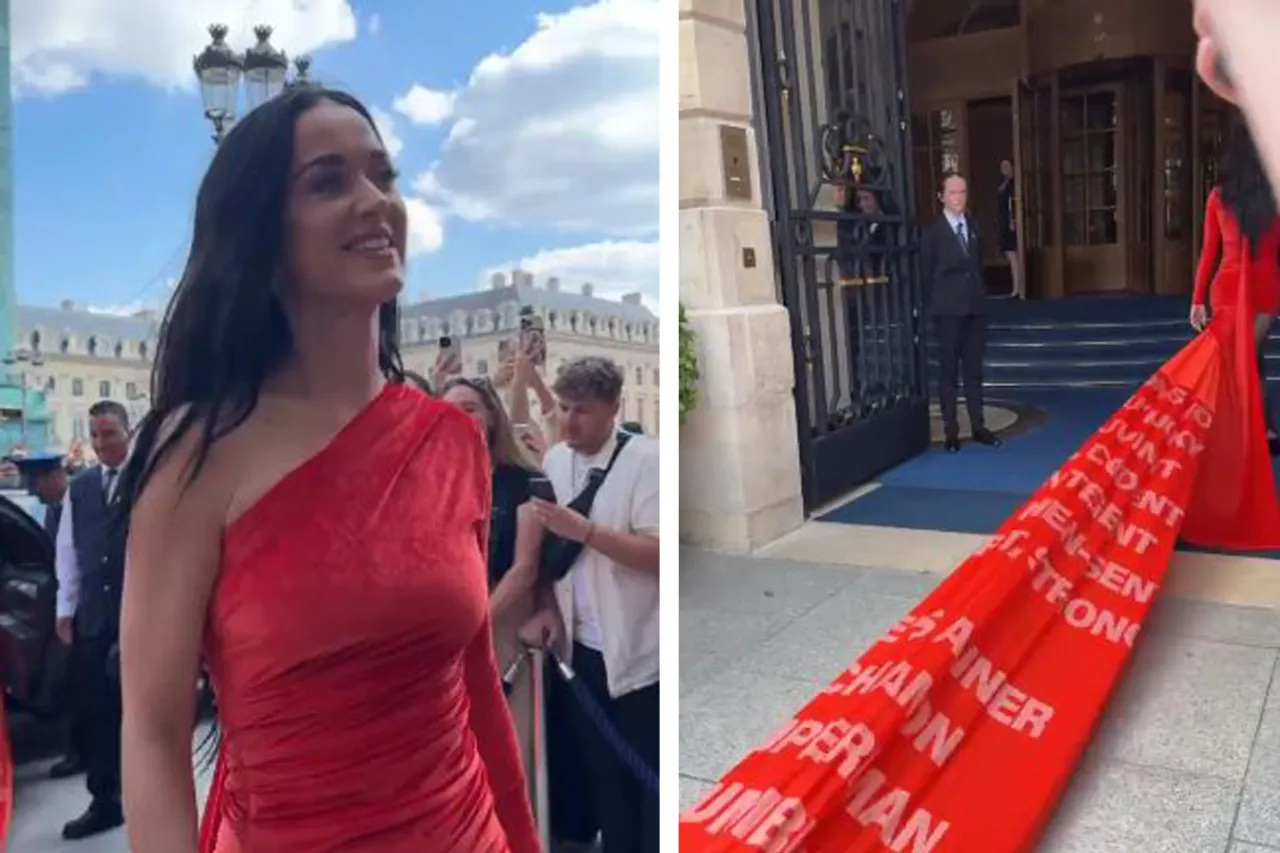 Katy Perry sorprende al usar vestido con cola de 200 metros