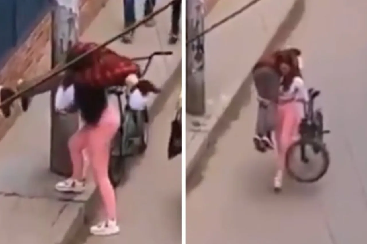 Video: Carga a su novio borracho con un brazo y una bici con el otro