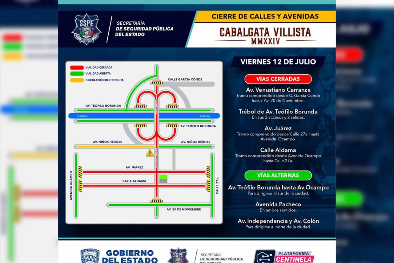 Informan cierre de calles en el centro de la capital por Cabalgata Villista