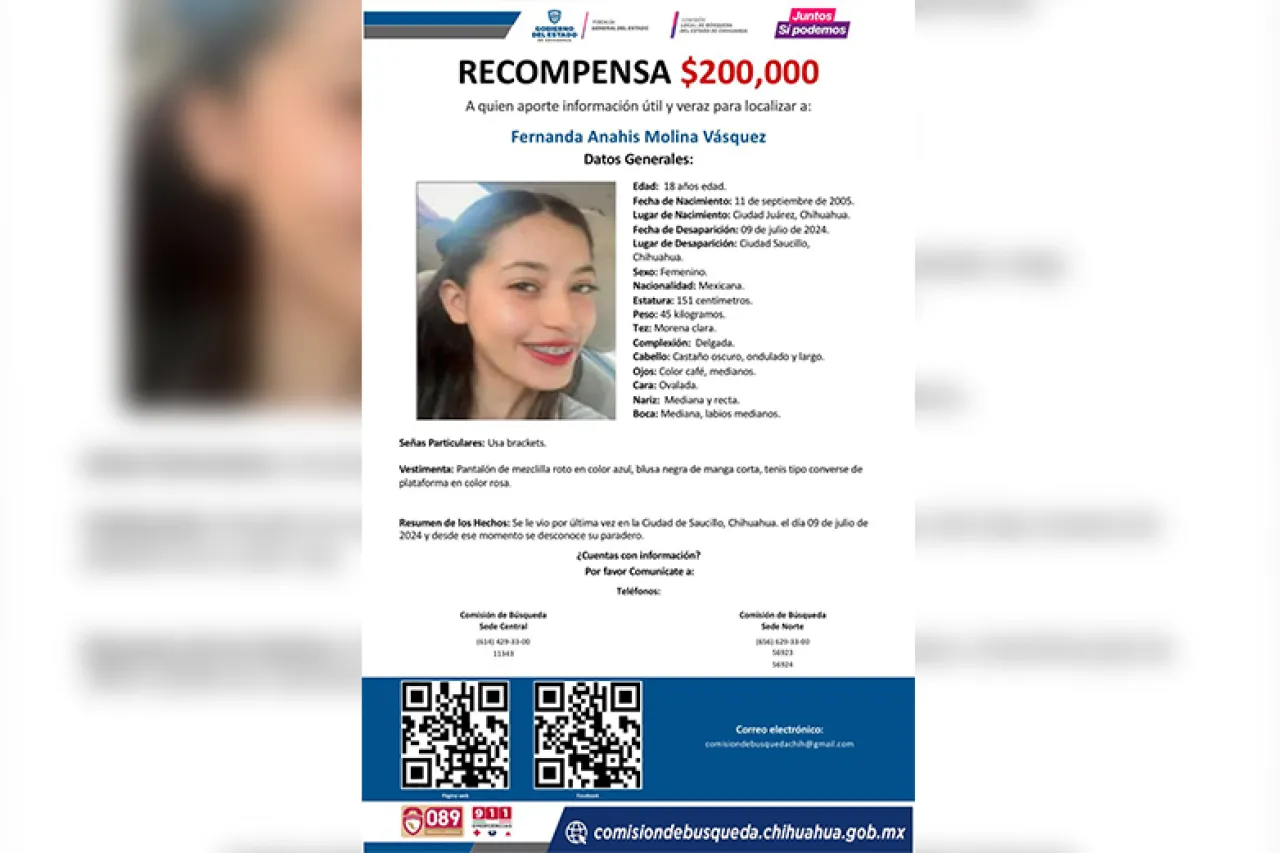 Ofrecen 200 mil pesos a quien ayude a localizar a Fernanda Anahís