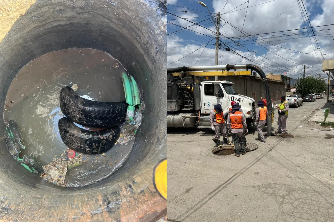 ¡Por eso brota el agua! Sacan llantas y tapete de alcantarillas en el viaducto