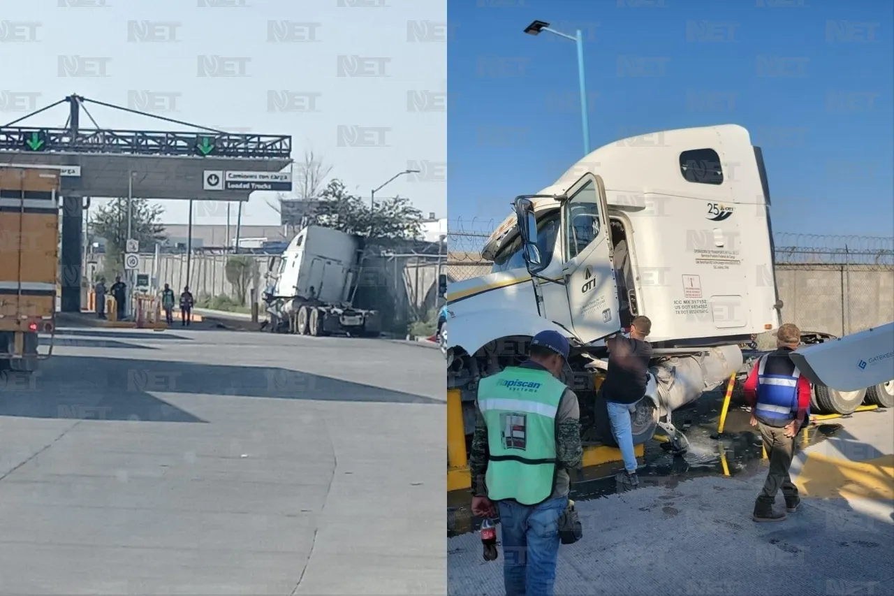 Tráiler se estrella contra muros en Aduana del puente Zaragoza