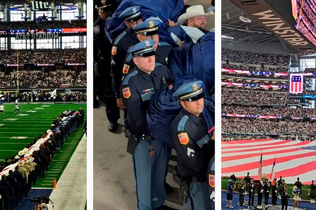 Agentes paseños llevan la bandera en el partido de los Dallas Cowboys