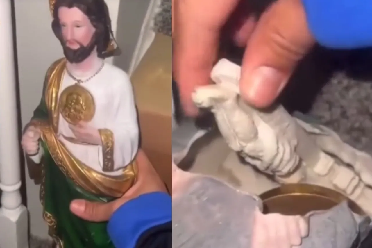 Compra figura de San Judas y descubre una cruz invertida en su interior