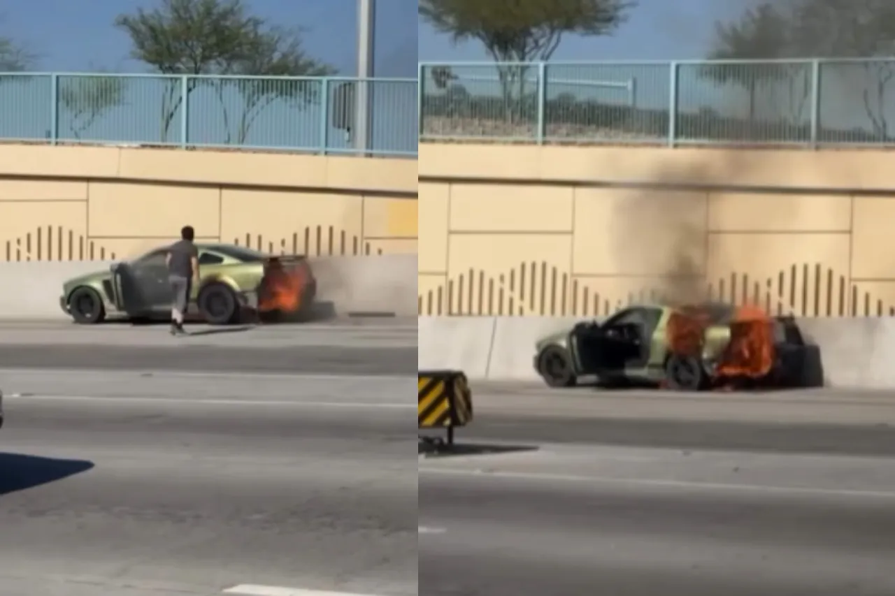 Video: Se incendia Mustang cerca del puente Libre