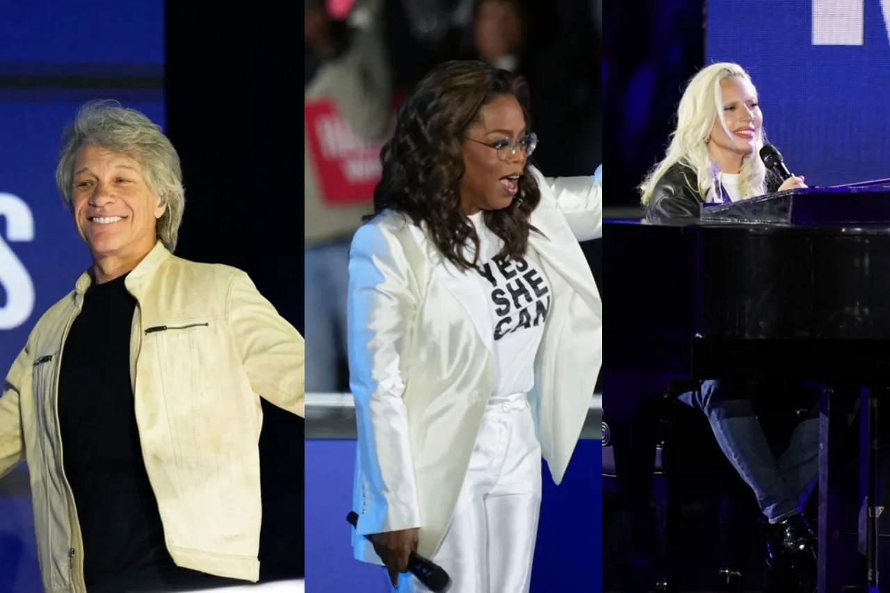 Oprah, Lady Gaga y Jon Bon Jovi se unen a Harris en víspera de jornada electoral