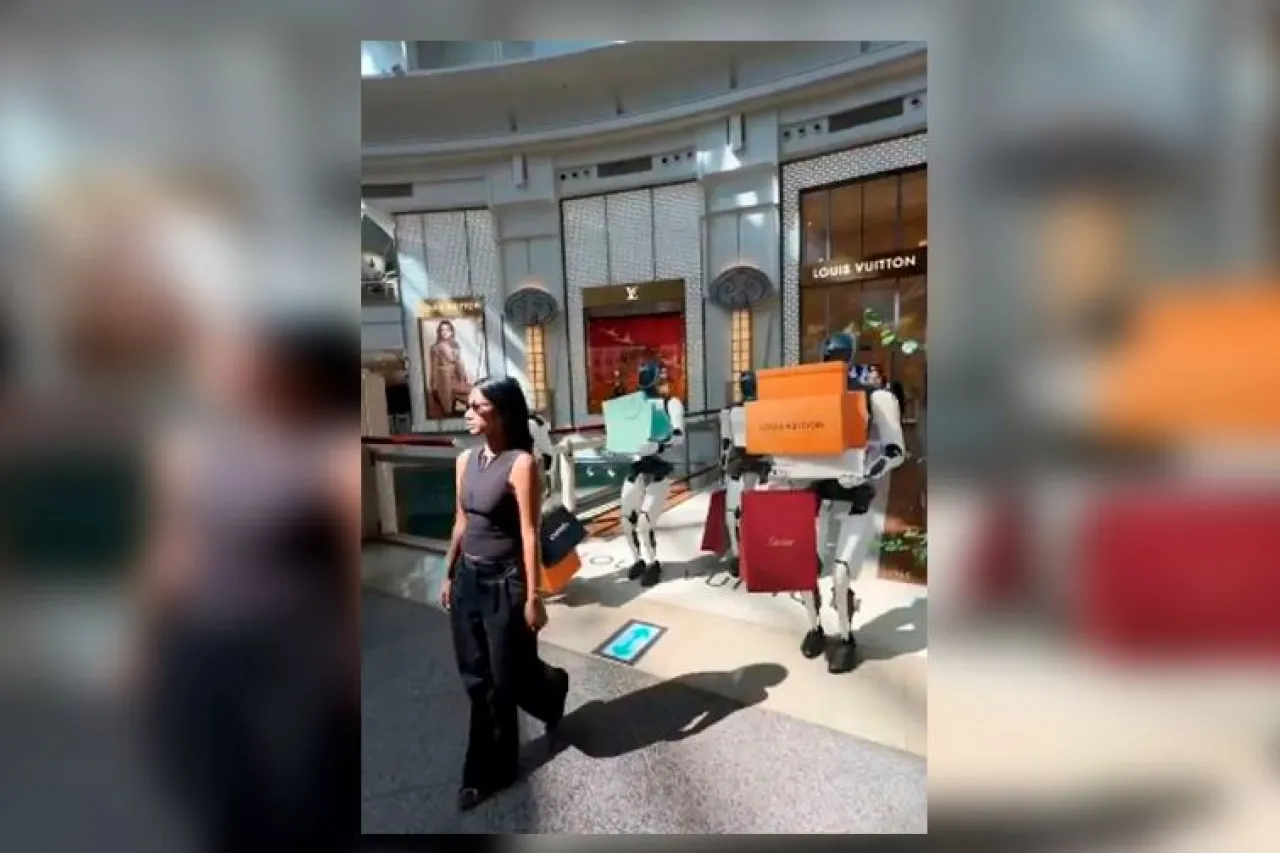 Mujer y sus robots de Tesla en el centro comercial causan furor en redes