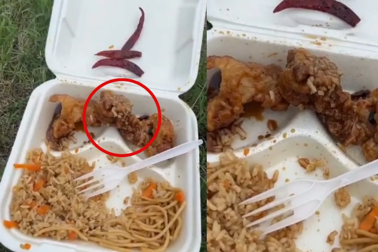 'Sigue vivo'; mujer capta trozo de pollo moviéndose en su comida china