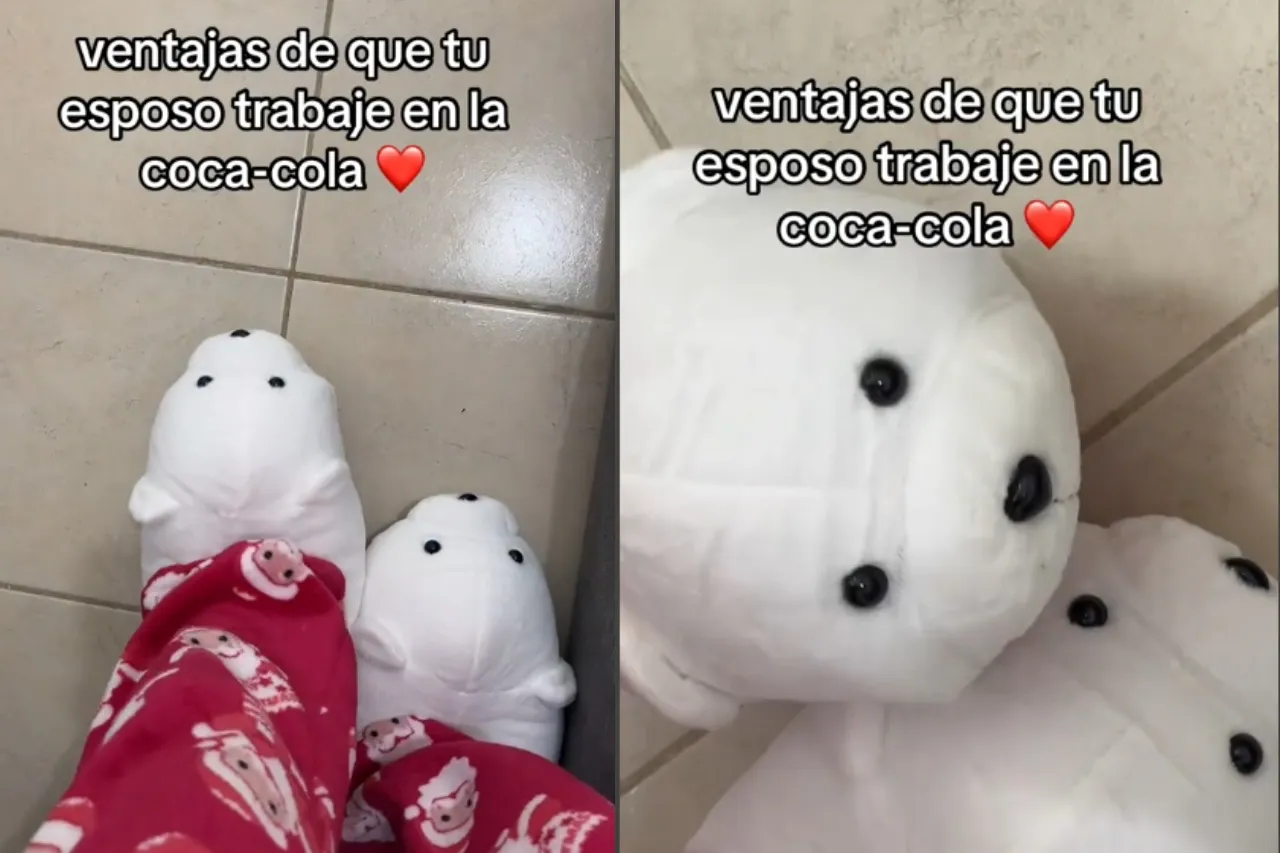 'Quiero unas'; presume pantuflas de oso que regalaron a su esposo en Coca - Cola