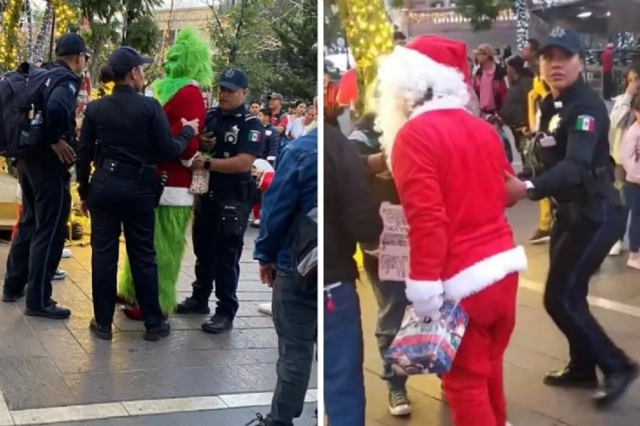 Video: Grinch y Santa se agarran a 'guamazos'; los detienen