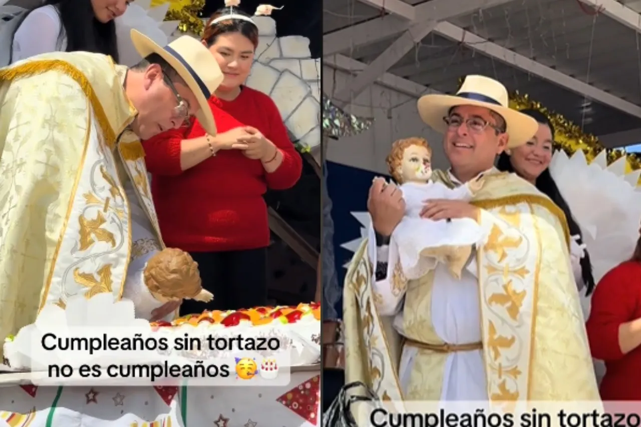 Celebran cumpleaños del Niño Dios con todo y pastelazo