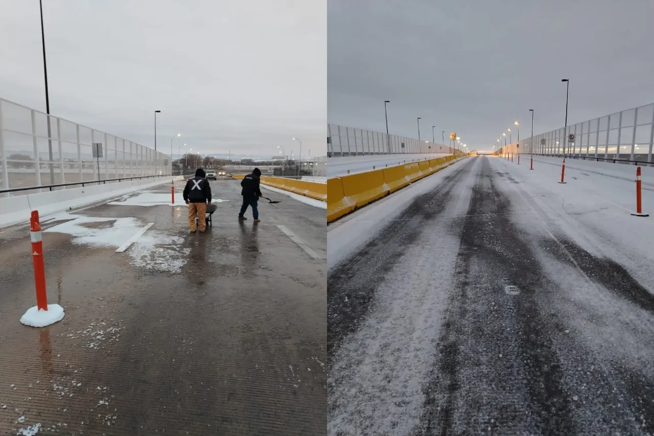 Se congela puente Guadalupe - Tornillo; autoridades esparcen sal