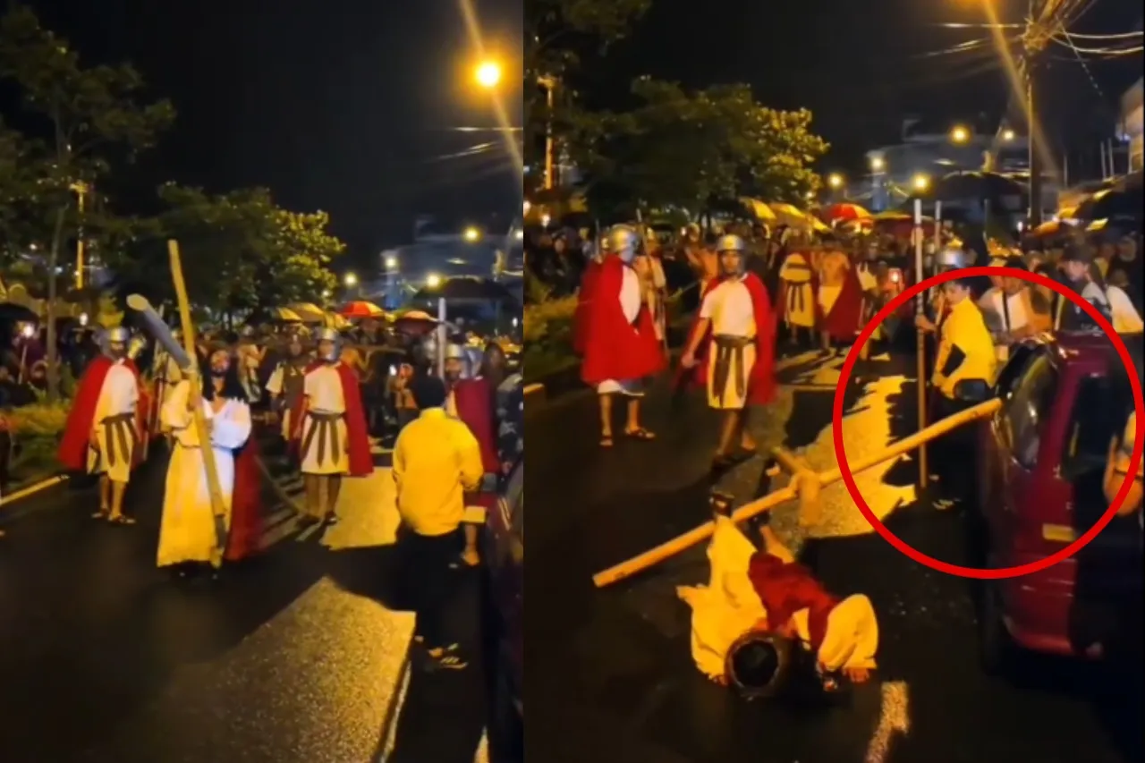 'Era el auto de Poncio Pilato'; Jesús rompe cristal de carro en viacrucis