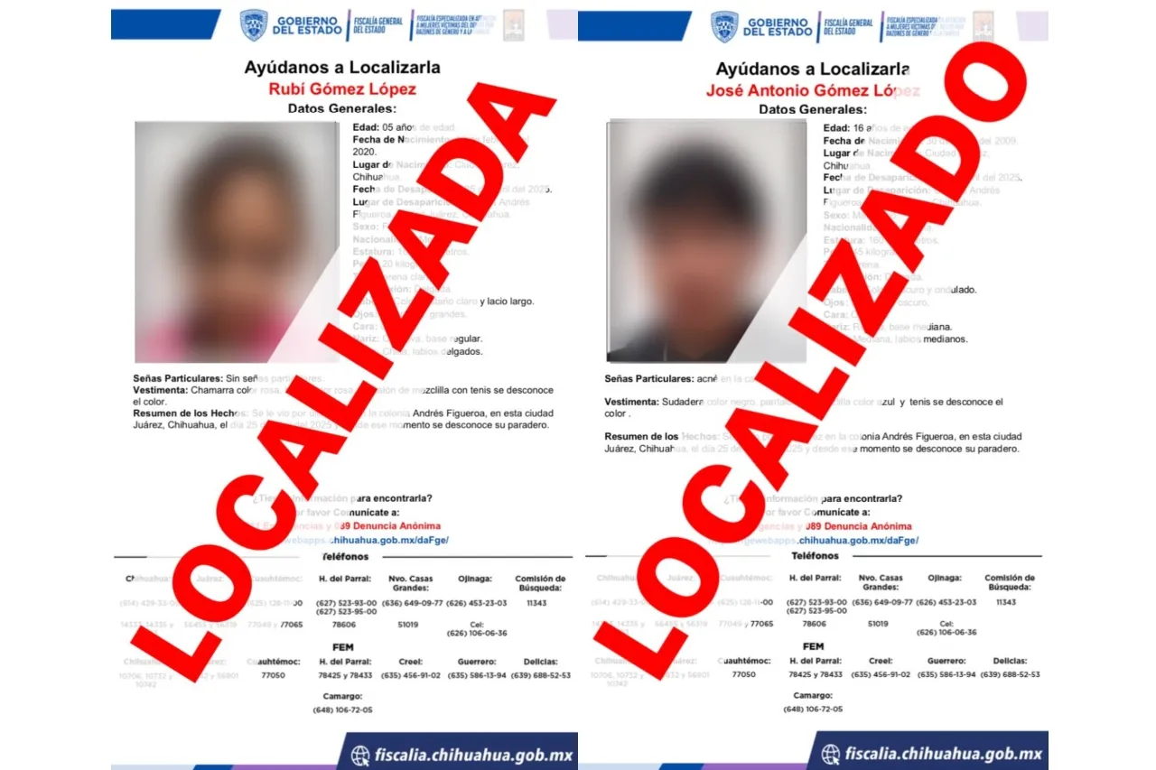 Localizan sanos y salvos a hermanitos desaparecidos en Juárez
