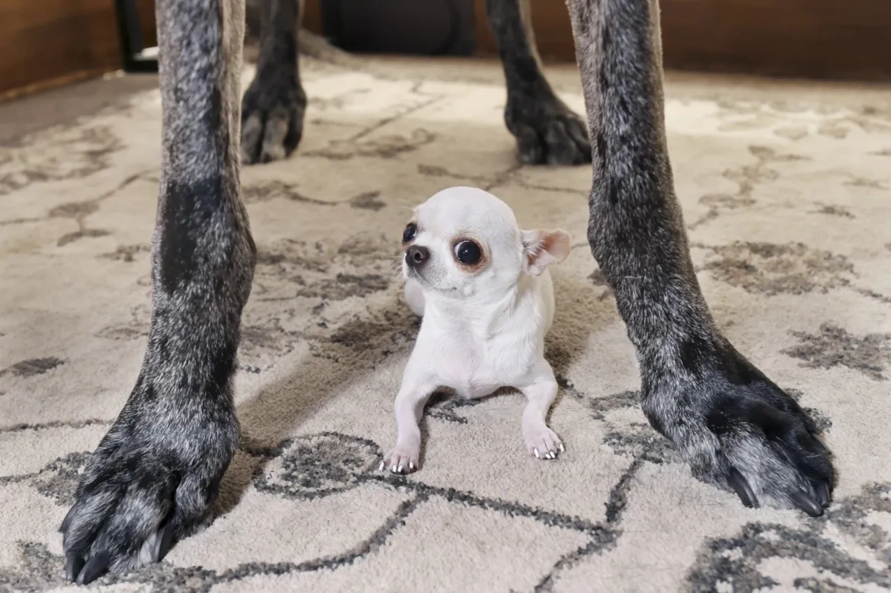 Los perros más alto y más pequeño del mundo se reúnen para jugar