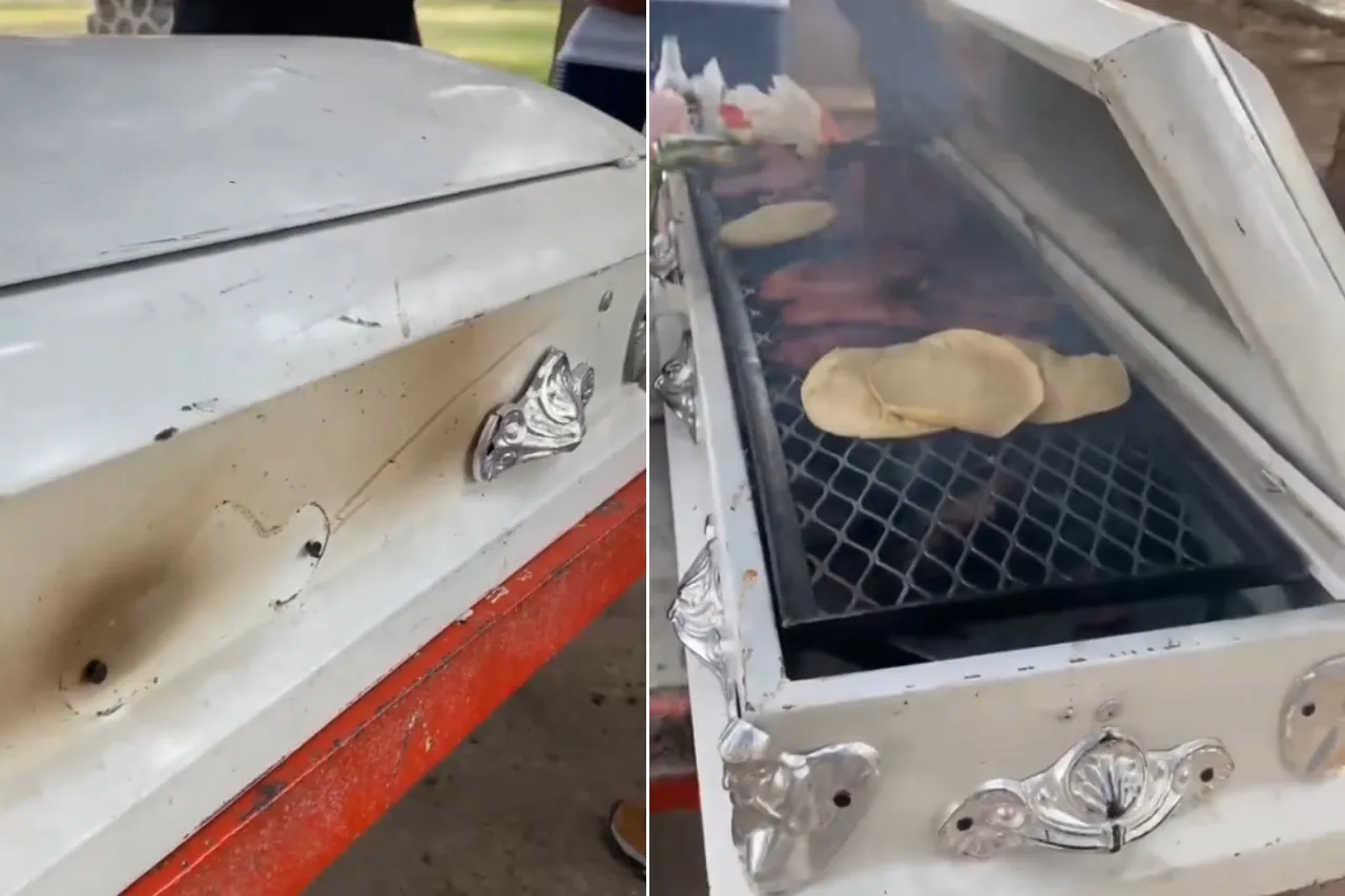 ¿Comerías algo de ahí? Jóvenes transforman 'ataúd' en asador de carne