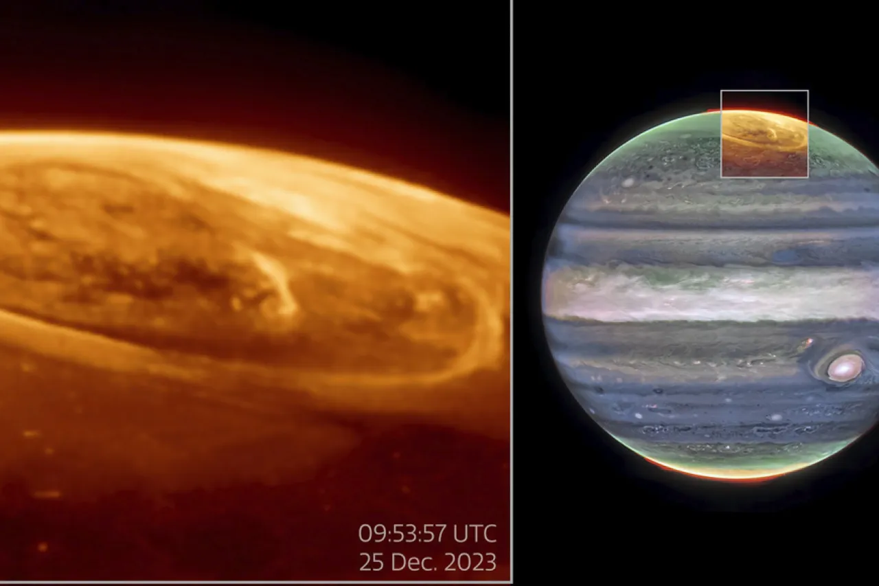 Telescopio Webb capta las brillantes auroras de Júpiter